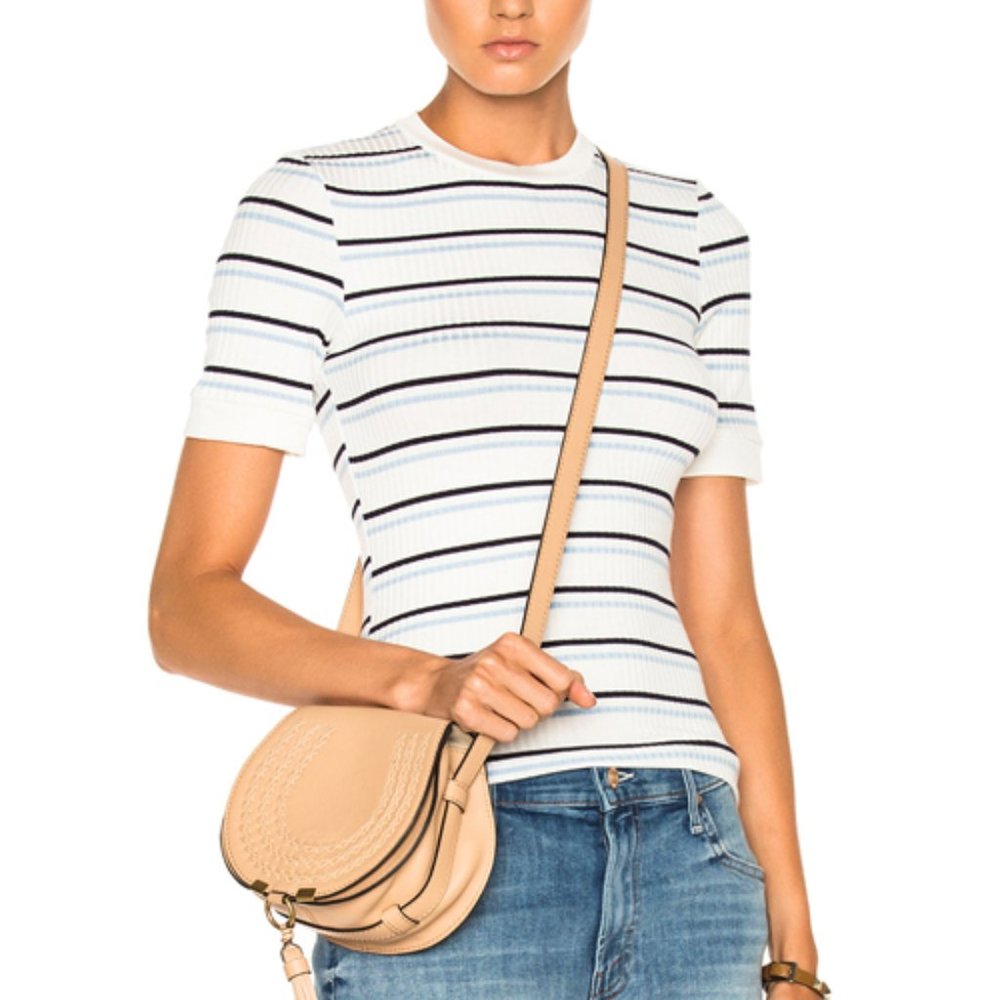 FRAME Denim 70s Striped Fitted Ribbed Tee Shirt L